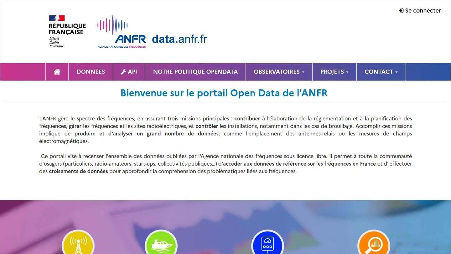 Capture d’écran de la page d’accueil de data.anfr.fr
