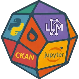 Logo Data4Citizen : un polyèdre aux facettes colorées portant les logos de Python, Drupal, CKAN, Jupyter et des modèles de langage
